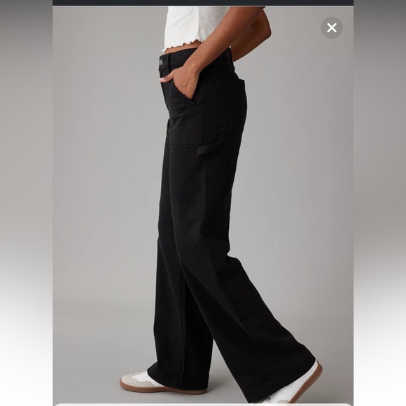 AE Dreamy Drape Woven Super High-Waisted Baggy Wide-Leg Pant - Black NWT - Picture 3 of 14